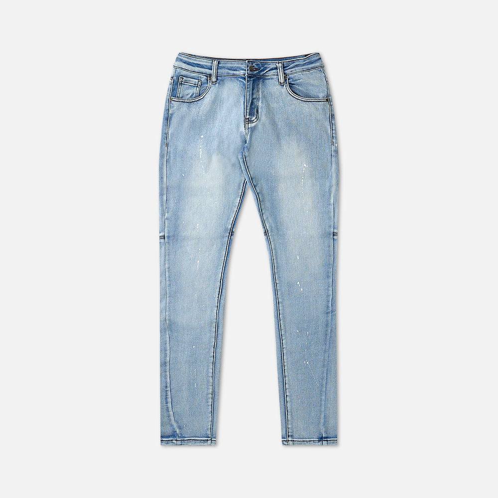Faded Blue Denim 3d Slim Tapered Jeans