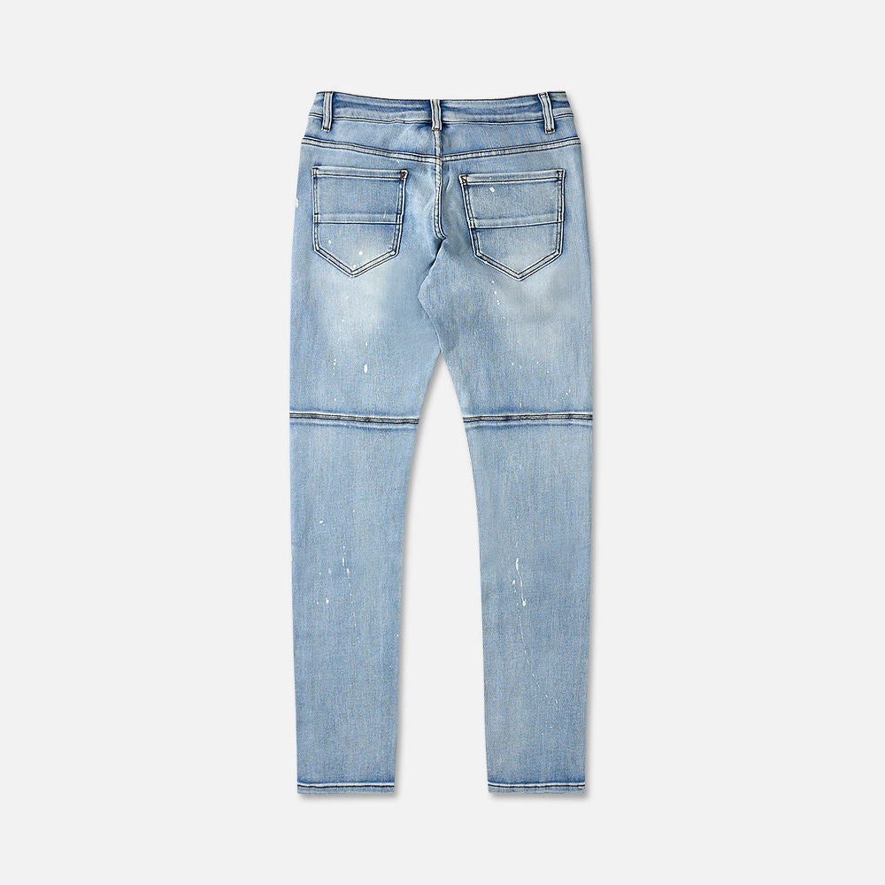 Faded Blue Denim 3d Slim Tapered Jeans