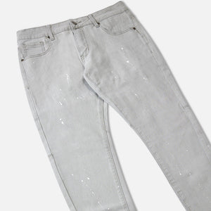 Grey Splatter Denim 3D Slim Tapered Jeans