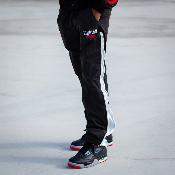 【U LAN】Publi Side Zipper Nylon String Pants Men's Nylon track pants with side bands | Black | Diesel