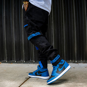 Strapped Up Slim Utility Jet Black Jeans Royal Straps – 8&9