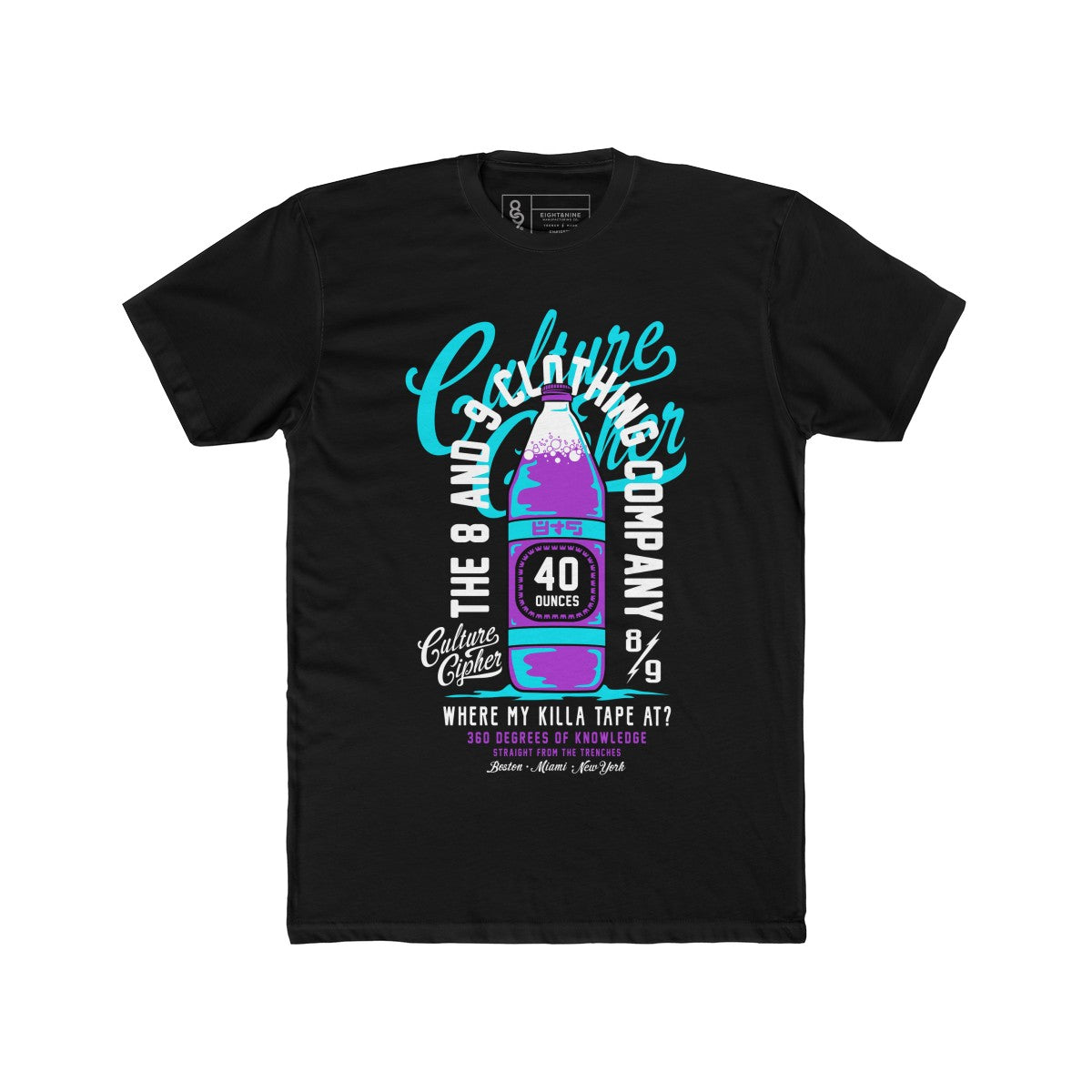 40 Oz Culture Cipher T-Shirt Black & Aqua Quickstrike