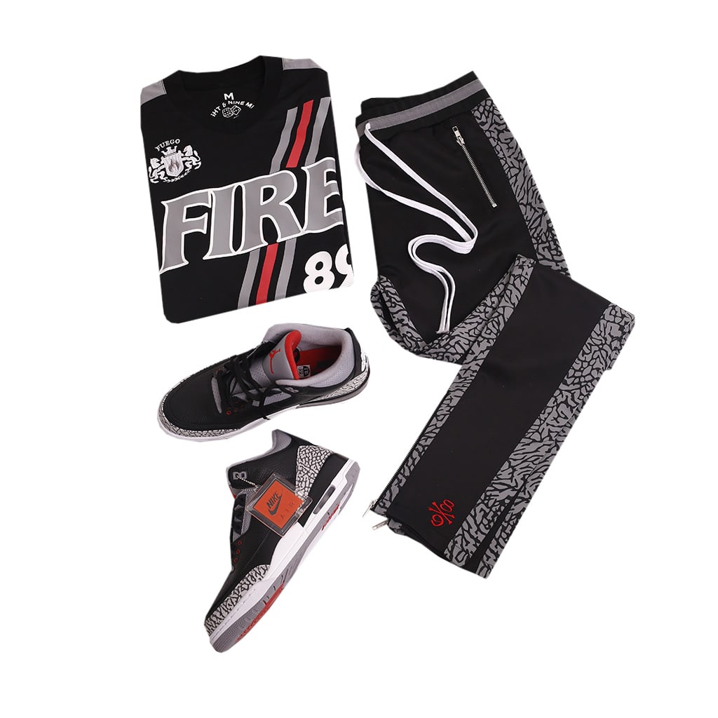 2018 Jordan Black Cement 3 Fire Soccer Jersey And Pants