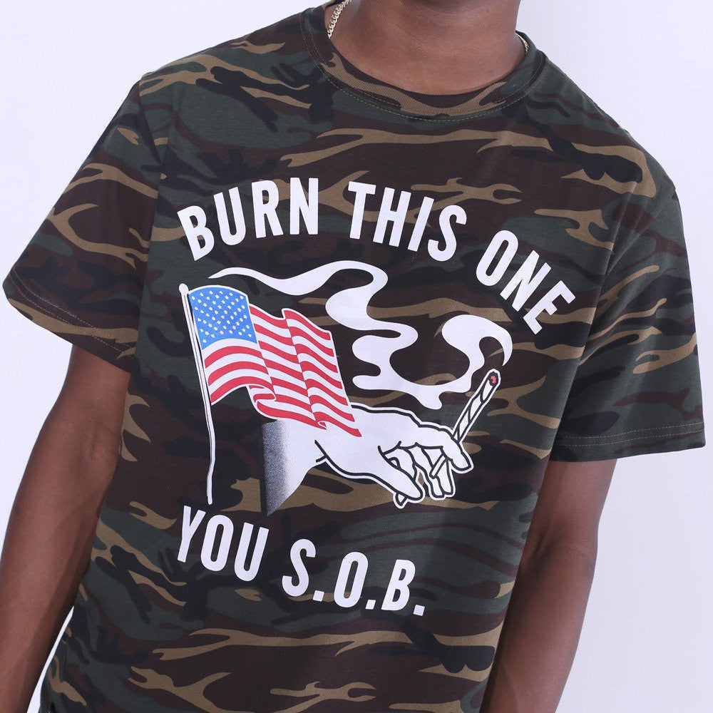 Burn One Camouflage T Shirt close up