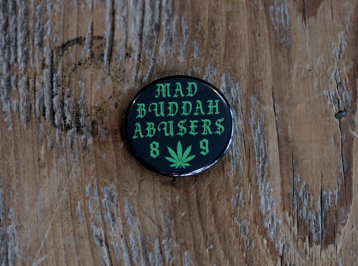 Green Buddah Abusers Button Pin