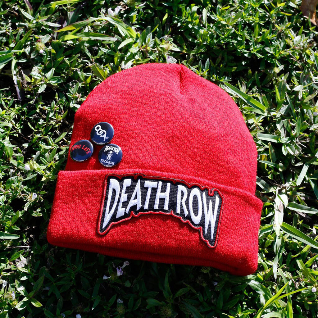 Death Row Custom Hip Hop Patch Beanie with Pins Red