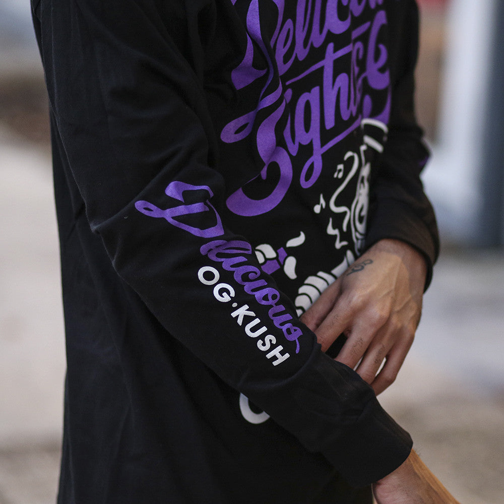 delicious ls t shirt purple right sleeve
