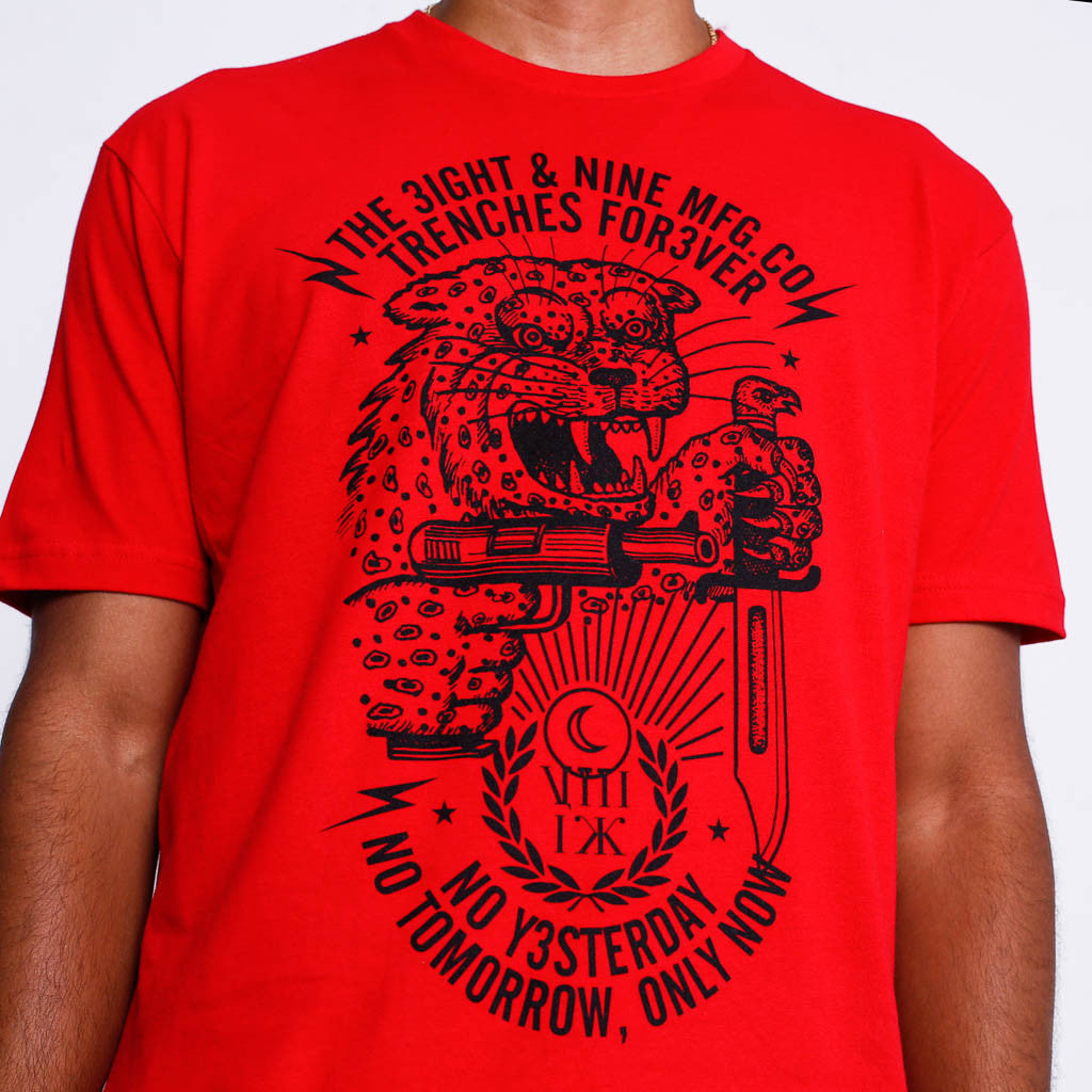 Only Now T Shirt Red front close