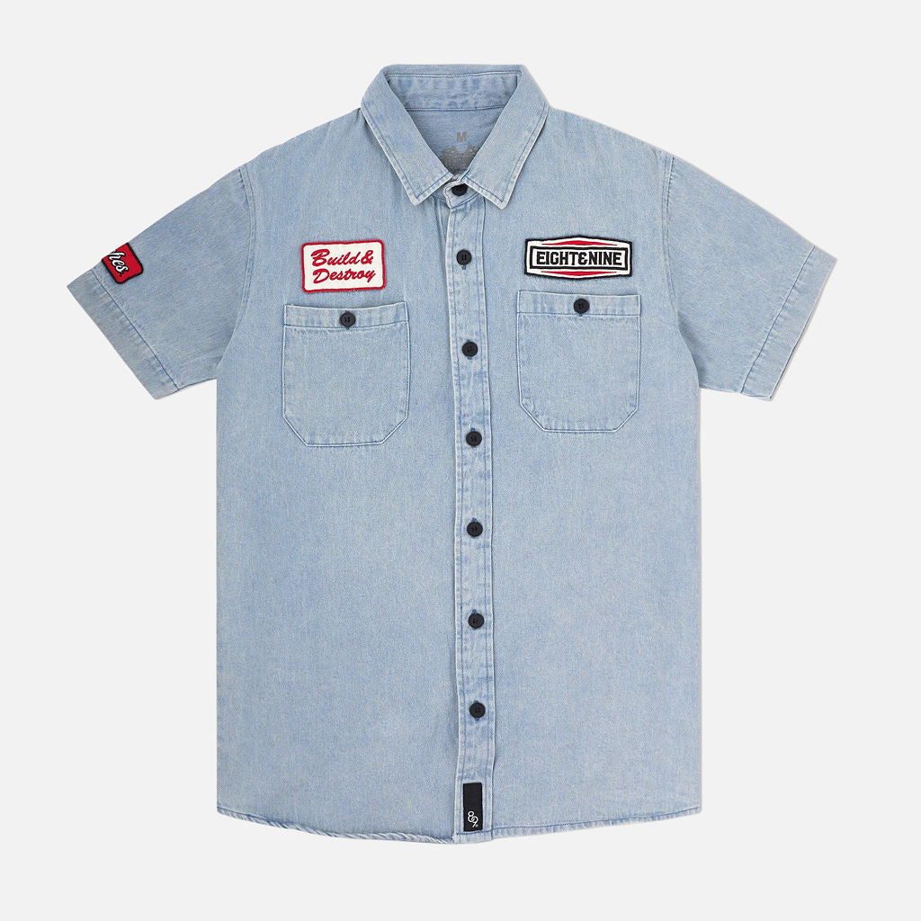 Patched Out Mechanic Shirt Light Washed