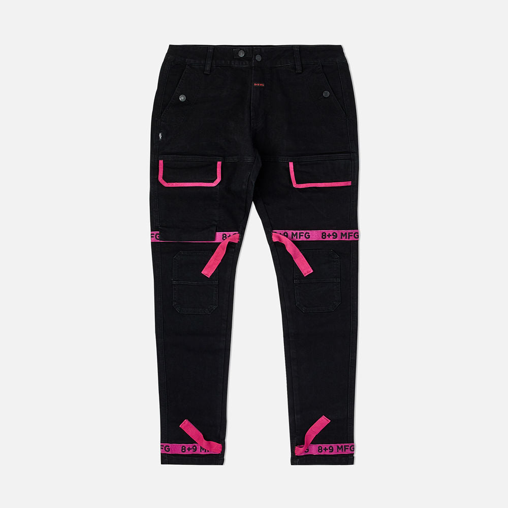 Strapped Up Slim Jet Black Denim Jeans Pink Straps – 8&9 Clothing Co.