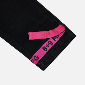 Strapped Up Slim Jet Black Denim Jeans Pink Straps