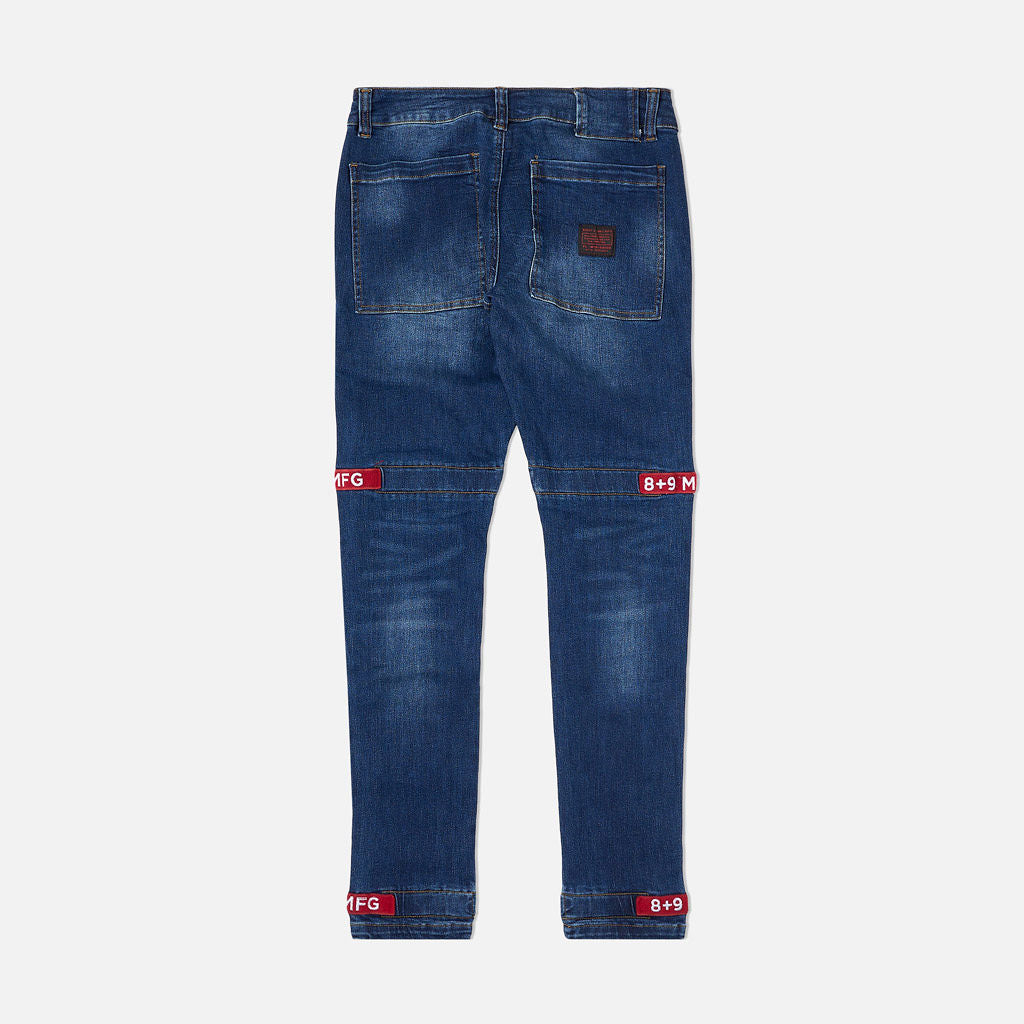 Strapped Up Slim Utility Dark Washed Jeans Red Straps