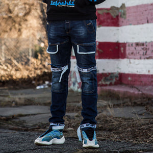 Strapped Up Slim Utility Dark Washed Jeans