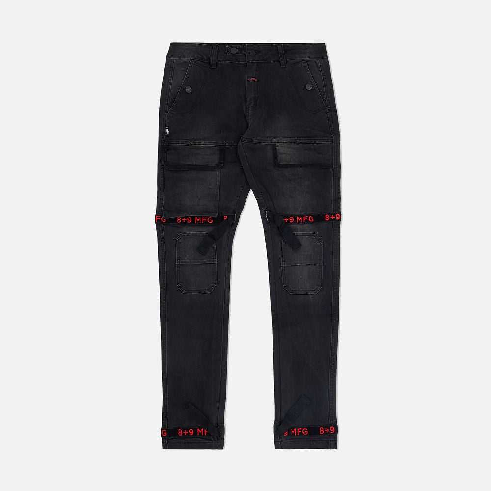 Strapped Up Slim Utility Jet Black Jeans Royal Straps – 8&9 Clothing Co.