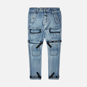 Strapped Up Slim Utility Jeans Faded Blue Denim