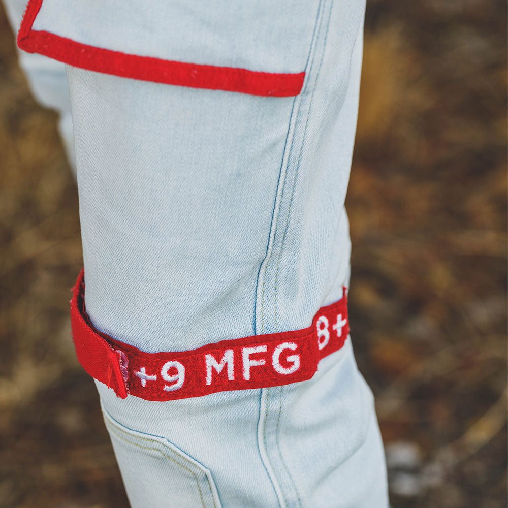 Strapped Up Slim Utility Light Washed Jeans Red Straps