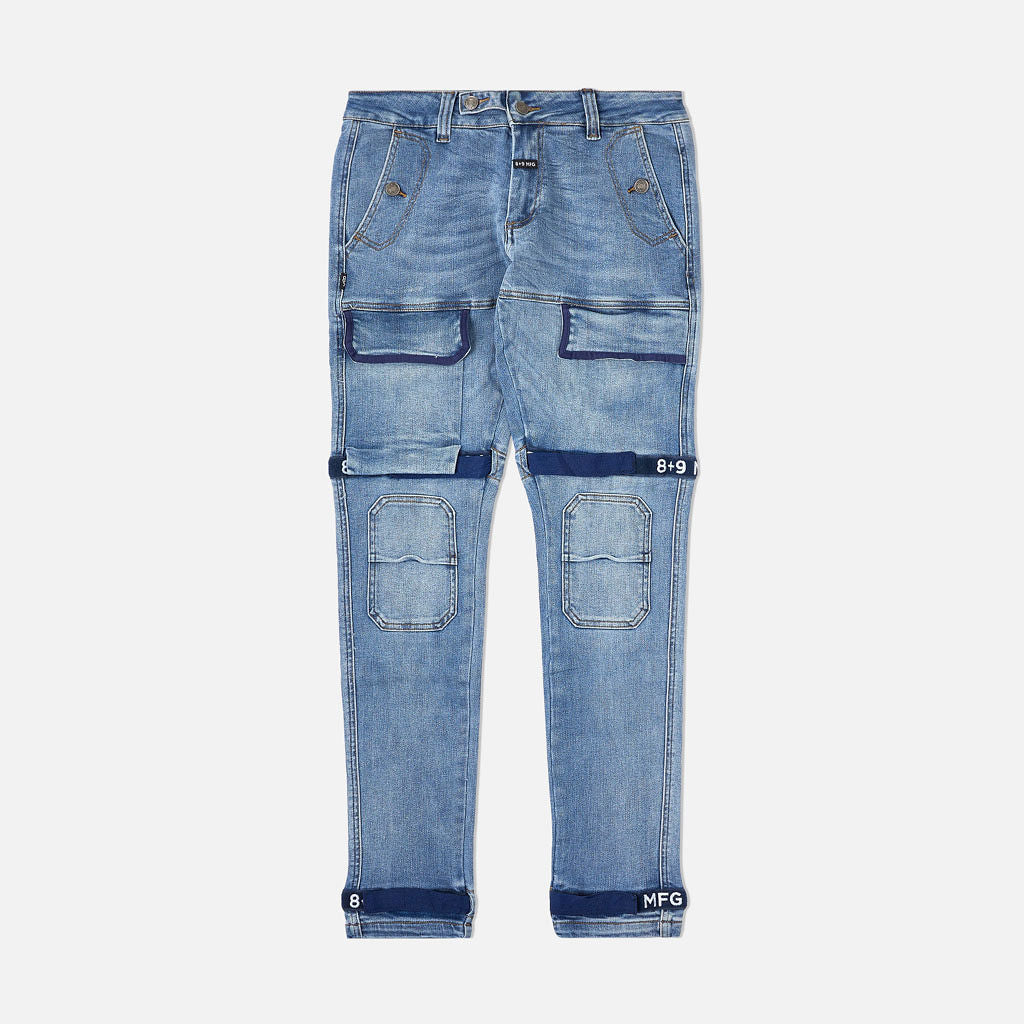 Strapped Up Slim Utility Medium Washed Jeans Navy