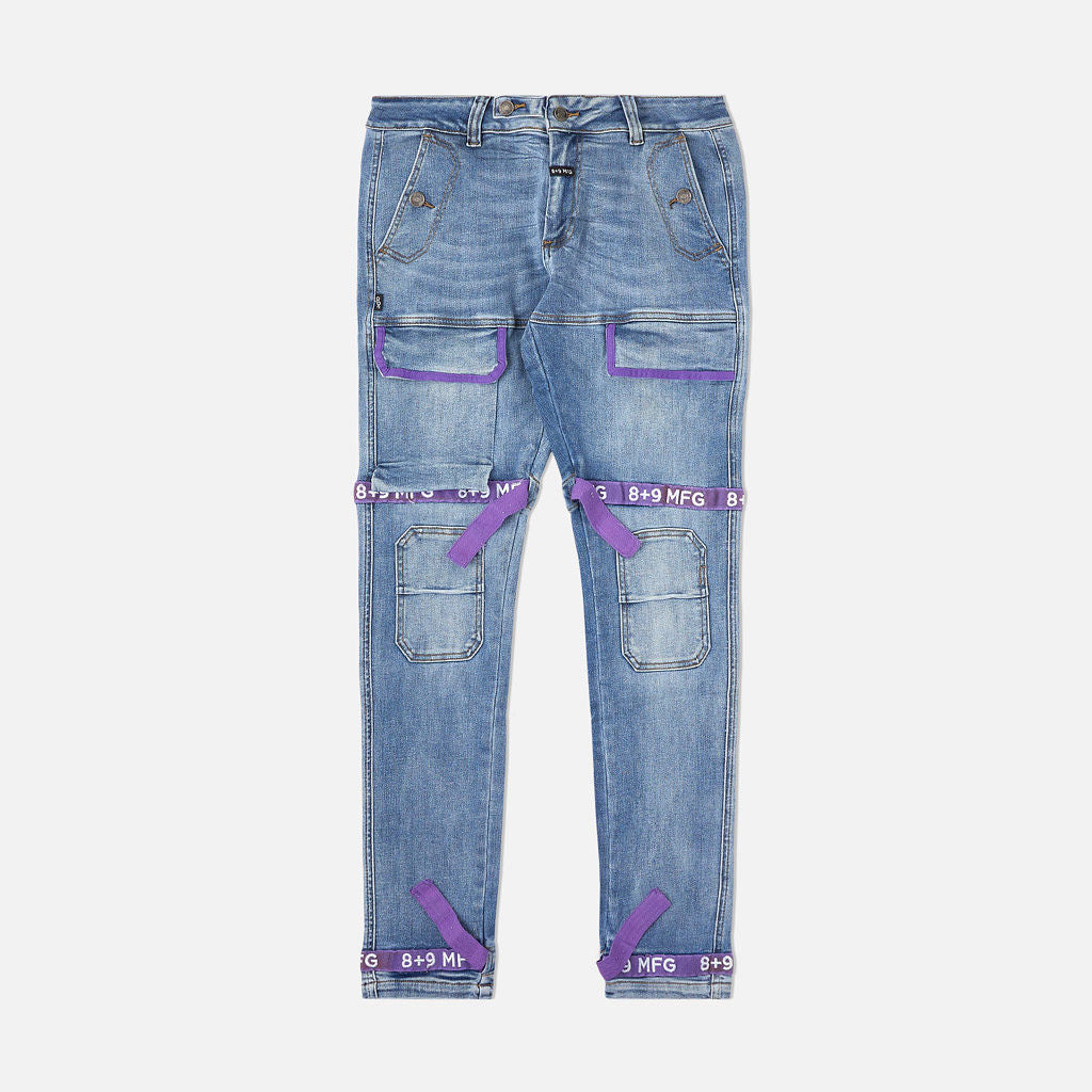 Strapped Up Slim Utility Medium Washed Jeans Purple