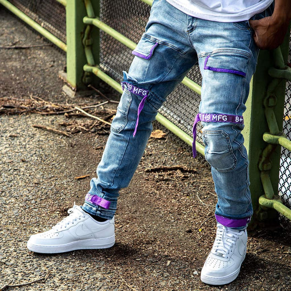 Strapped Up Utility Medium Washed Jeans Purple – 8&9 Clothing Co.