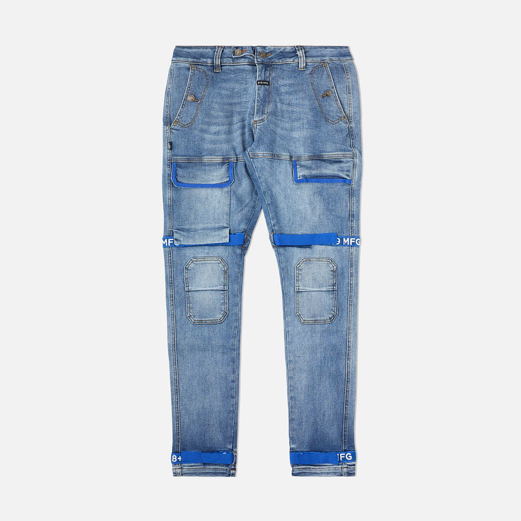 Strapped Up Slim Utility Medium Washed Jeans Royal