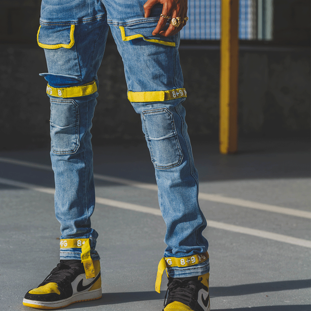 Strapped Up Slim Utility Washed Jeans Yellow – 8&9 Co.