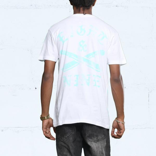 The River t shirt oxidized green back
