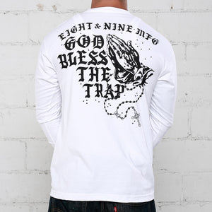 Blessed L/S T Shirt White | Bless The Trap Tee – 8&9 Clothing Co.