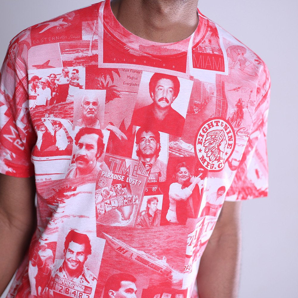 cartel all over print t shirt red close front
