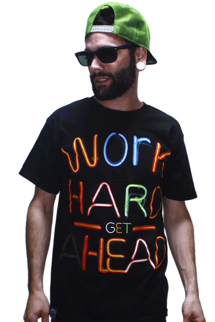 Work Hard Neon Lights T Shirt - 1